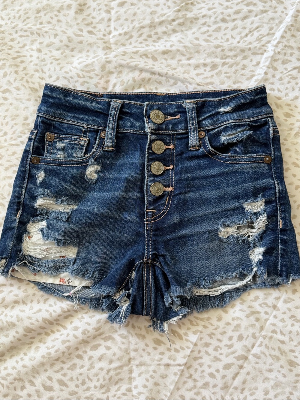 High-Rise Dark Blue Denim Shorts